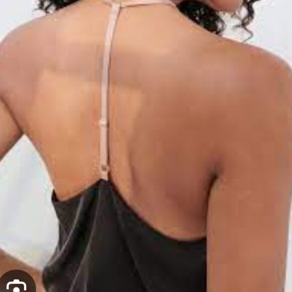 LUNYA Black Washable Silk Nightgown Dress Slit T-Strap in Black & Otium S $198 - Picture 2 of 8